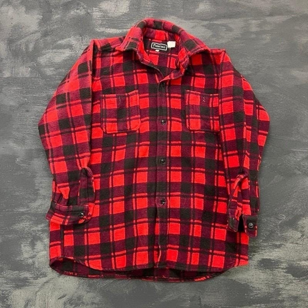 Vintage Champion Flannel Shirt Mens Small Red 1980s Palermo Cotton Plaid